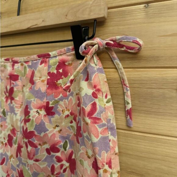 Vintage Ann Taylor Size 4 Linen Floral Print Hip Tie Mini Skirt - Picture 5 of 13